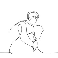 piggyback men - one line art vector