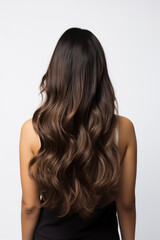 Back view of young woman with ombre hair on a white background