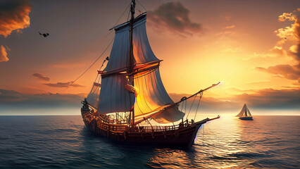 Fototapeta premium sailboat at sunset