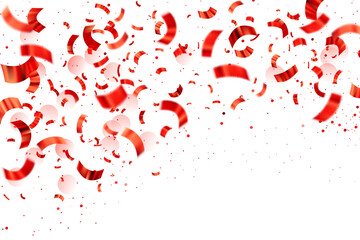 Falling isolated Red Confetti. Glossy red festive tinsel.