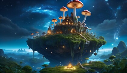 Obraz premium Mystical fantasy landscape with magic mushroom temple.