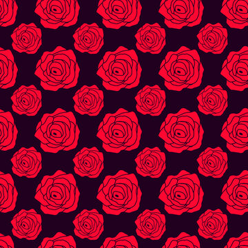 Seamless pattern with red roses on dark background
