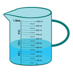Scale measuring jug 350ml. with measuring scale. Beaker for chemical experiments in the laboratory. Vector illustration