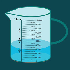 The scale measuring jug is 300ml. with measuring scale. Beaker for chemical experiments in the laboratory. Vector illustration