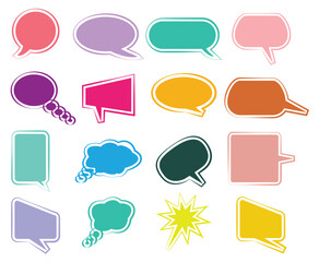 callout symbols color. Speech bubble set. Comic speech doodle. Vector call-outs set. Comic text speech bubble. pop art style. Dialog empty cloud, cartoon box.