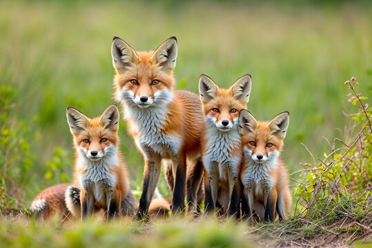 Captivating Image of a fox and Her Charming Fox Babies Exploring the Wild Forest