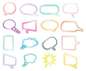 Obraz premium callout symbols color outline. Speech bubble set. Comic speech doodle. Vector call-outs set. Comic text speech bubble. pop art style. Dialog empty cloud, cartoon box.
