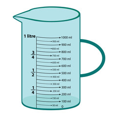 The scale measuring jug. with measuring scale. Beaker for chemical experiments in the laboratory. Vector illustration