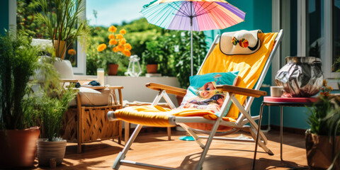 Obraz premium Tranquility at Home: Relaxation Deckchair