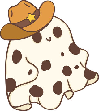 Cute cowboy Halloween ghost cartoon doodle 