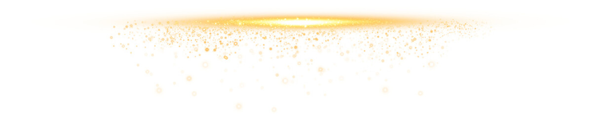 Glow light effect. Golden glitter and bokeh on transparent backdrop. Luxury particles with stardust. Magic Christmas composition. Special shine for poster or advertising. PNG.