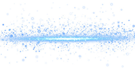 Glow light effect. Blue glitter and bokeh on transparent backdrop. Luxury particles with stardust. Magic Christmas composition. Special shine for poster or advertising. PNG.