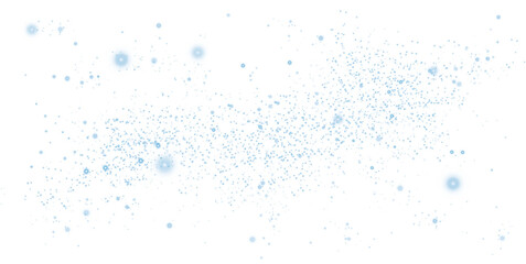 Glow light effect. Blue glitter and bokeh on transparent backdrop. Luxury particles with stardust. Magic Christmas composition. Special shine for poster or advertising. PNG.