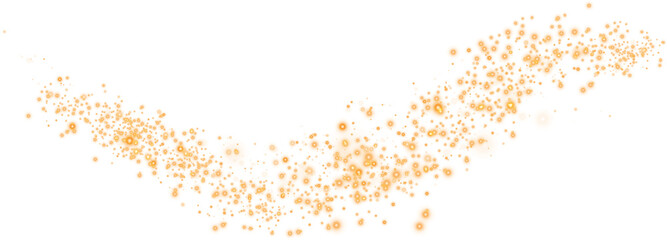 Glow light effect. Golden glitter and bokeh on transparent backdrop. Luxury particles with stardust. Magic Christmas composition. Special shine for poster or advertising. PNG.