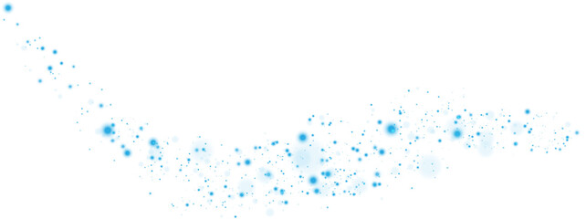 Glow light effect. Blue glitter and bokeh on transparent backdrop. Luxury particles with stardust. Magic Christmas composition. Special shine for poster or advertising. PNG.