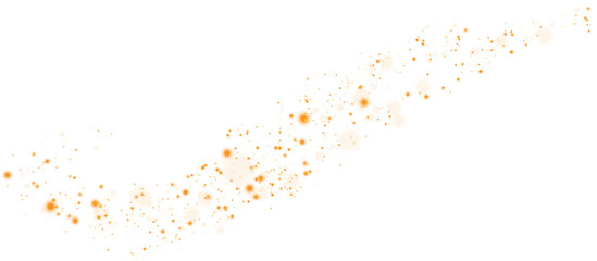 Glow light effect. Golden glitter and bokeh on transparent backdrop. Luxury particles with stardust. Magic Christmas composition. Special shine for poster or advertising. PNG.