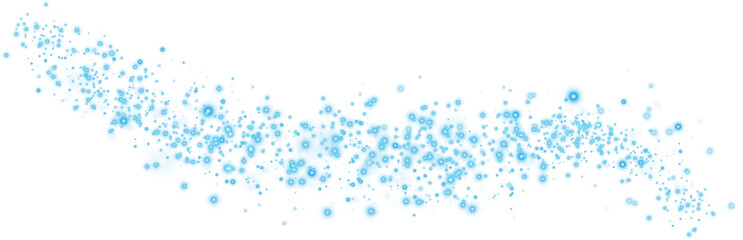 Glow light effect. Blue glitter and bokeh on transparent backdrop. Luxury particles with stardust. Magic Christmas composition. Special shine for poster or advertising. PNG.