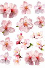 Bunch of pink flowers on white background with white background.