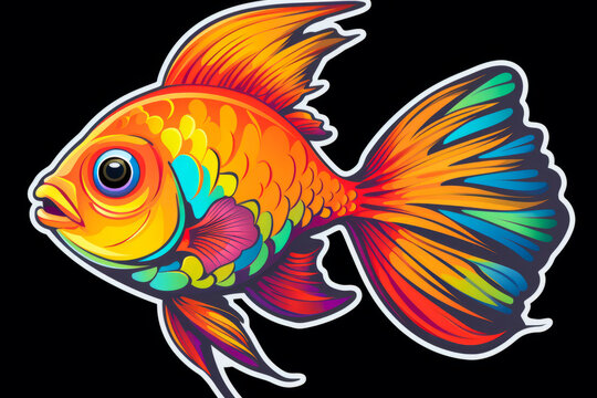 Colorful fish with black background and black background with white outline.