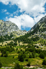 Fototapeta na wymiar Albanian mountain Alps. Mountain landscape, picturesque mountain view in the summer, large panorama