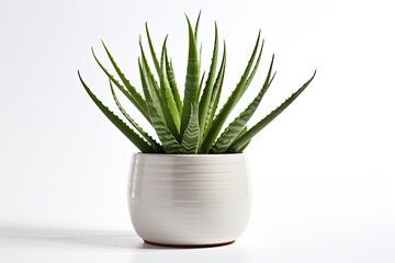 Aloe vera in a pot Indoorisolated on white background