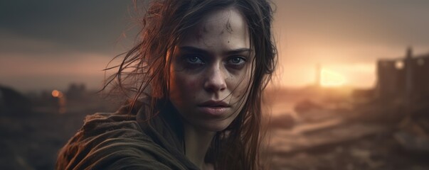 Resilience Amidst Ruin: The End of the World Survivor (apocalypse, wasteland, end of civilisation, aftermath, apocalyptic, catastrophe, armageddon, dystopia, dystopian world, future, close up)