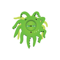 Funny green monster. Cartoon illustration of a sleepy one-eyed monster with tentacles isolated on a white background. Vector 10 EPS.

