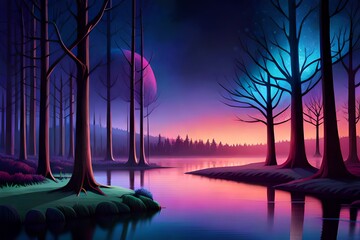 night landscape with a lake