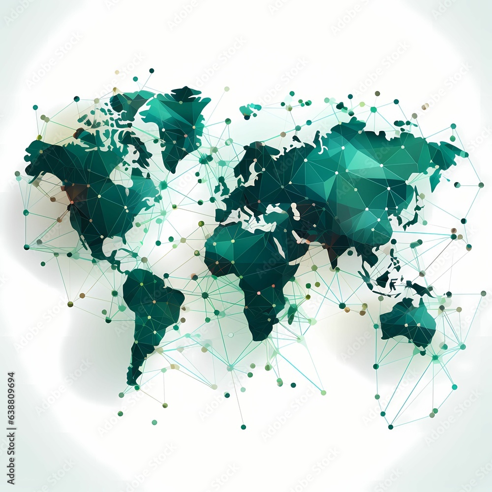 Aufkleber green world map with node connection concept isolated on white