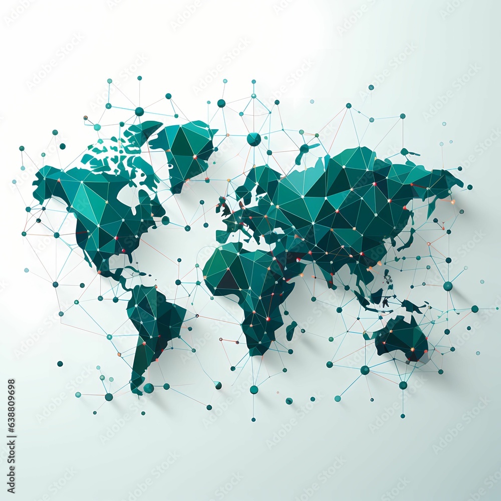 Poster green world map with node connection concept isolated on white