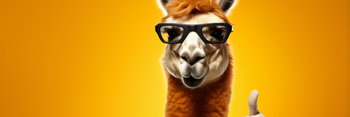Fototapeta premium Funny alpaca llama smiling showing approving thumbs