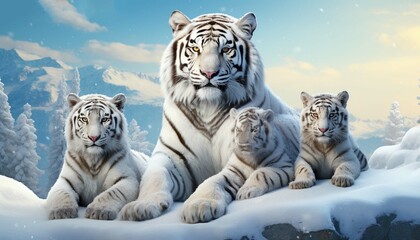 Siberian Tiger sitting with kids