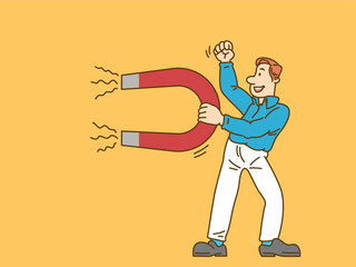 A man holding a giant magnet