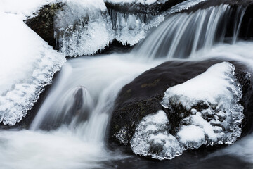 Stream in winter with ice in the river