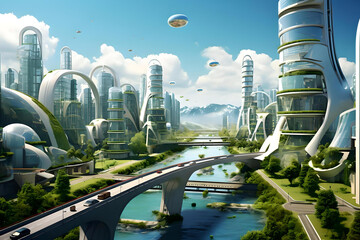 A futuristic cityscape powered entirely by renewable energy