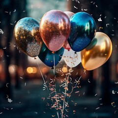 Metallic Colorful Balloons, Modern, Celebration, New Year, New Year's Eve, Party, Birthday, Occasion for Celebrating, Festivity