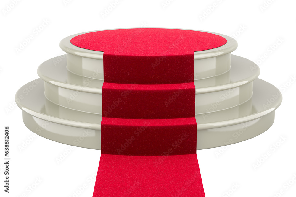 Poster empty podium with red carpet. 3d rendering isolated on transparent background