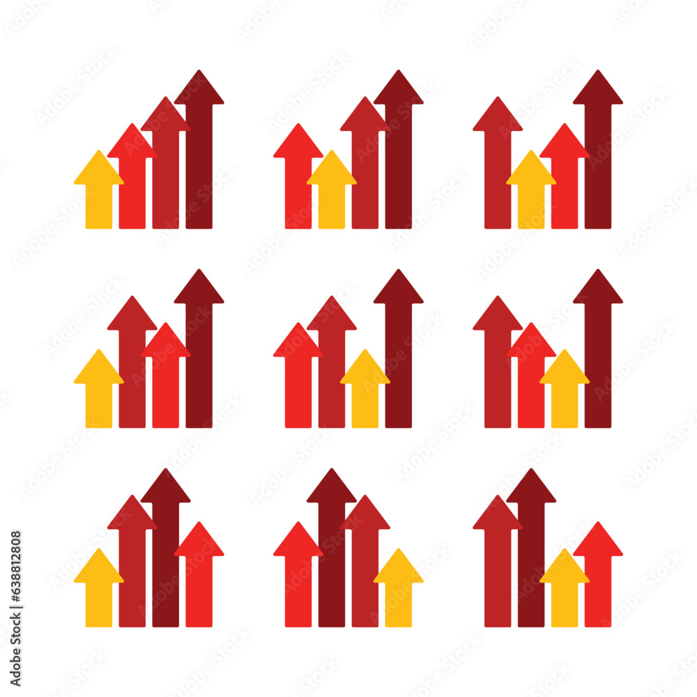 Poster red arrow icon set symbol of development, growth. simple vector design on white background.