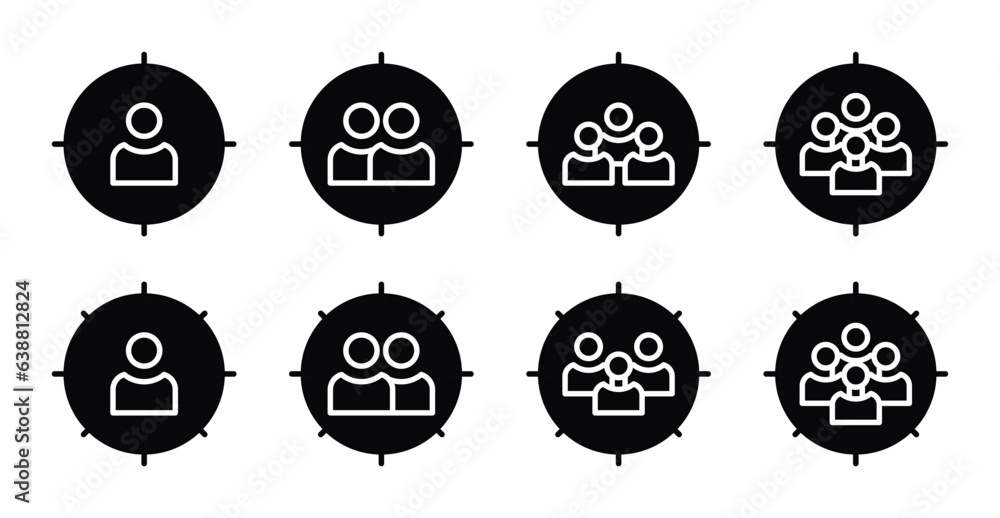 Poster target focus or target market icon set, business concept design. vector for web and app