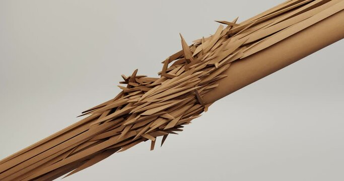 3d abstract animation of hair breakage. The appearance of cracks, hair tips fracture, loss, dry, brittle, weak. Macro level of the composition of hair, wood