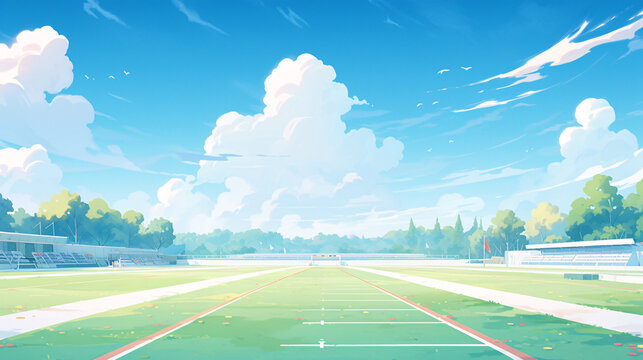 School season, school playground runway scene illustration