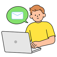 Man writing an email, Internet of thing. Simple vector illustration.