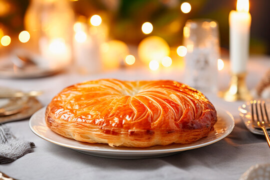 Traditional French epiphany cake Gallette des rois or French King Cake