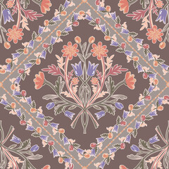 French Country Seamless Pattern with Floral Elements