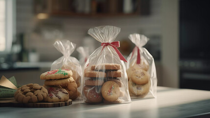 Homemade Christmas cookies packaged for gifting with decorative wrapping foil cookies Kekse Sterne AI 