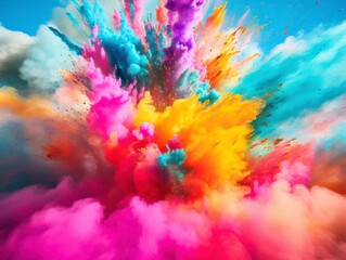 Obraz na płótnie Canvas Holi color festival rainbow explosion colorful clouds