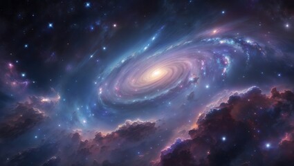 Fototapeta premium Illustration of a Galaxy with Stars and Space Dust in a Nebula Universe Background Ai Generative