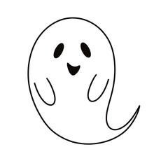 Cute black ghost doodle outline.