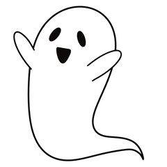 Cute black ghost doodle outline.