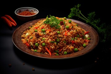 fried rice in bowl at dark background